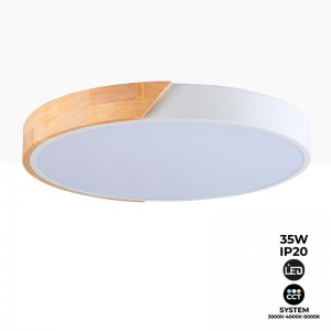 Plafoniera LED circolare 35W bianco e legno CCT ø408x50mm