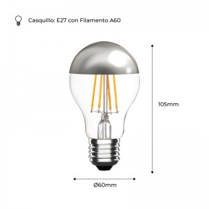 Lampadina a led effetto specchio argento E27 6W