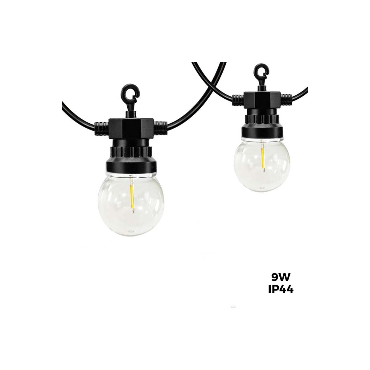 Ghirlanda a led 10m+3m 20 lampadine Nero Bianco Caldo 9W