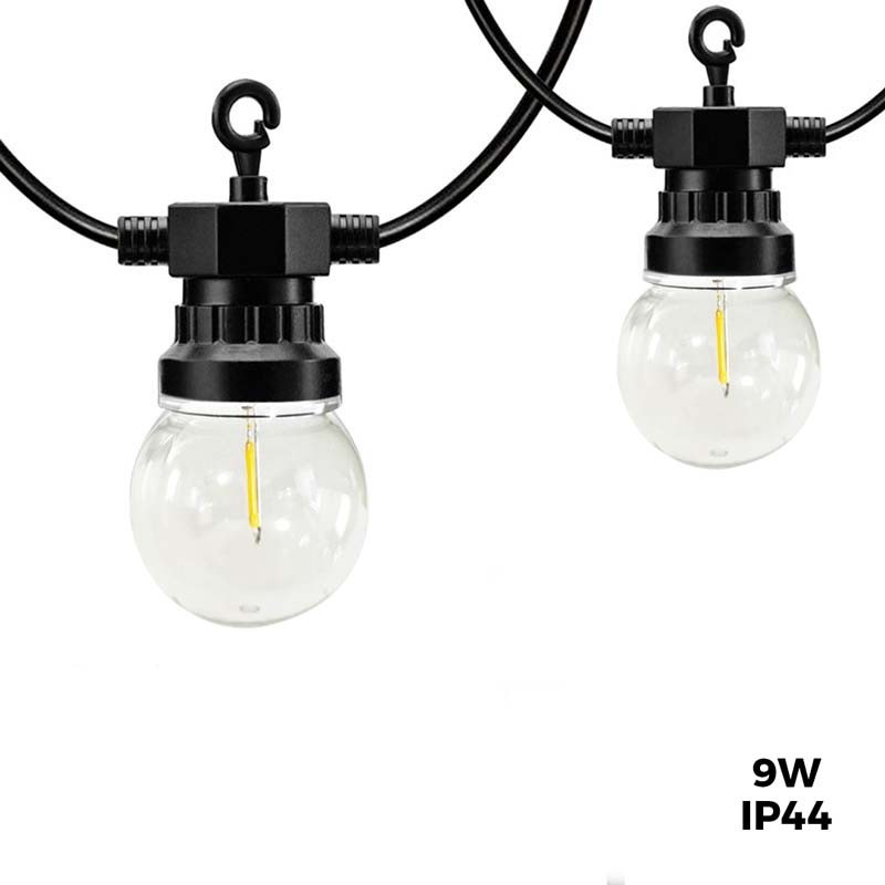 Ghirlanda a led 10m+3m 20 lampadine Nero Bianco Caldo 9W