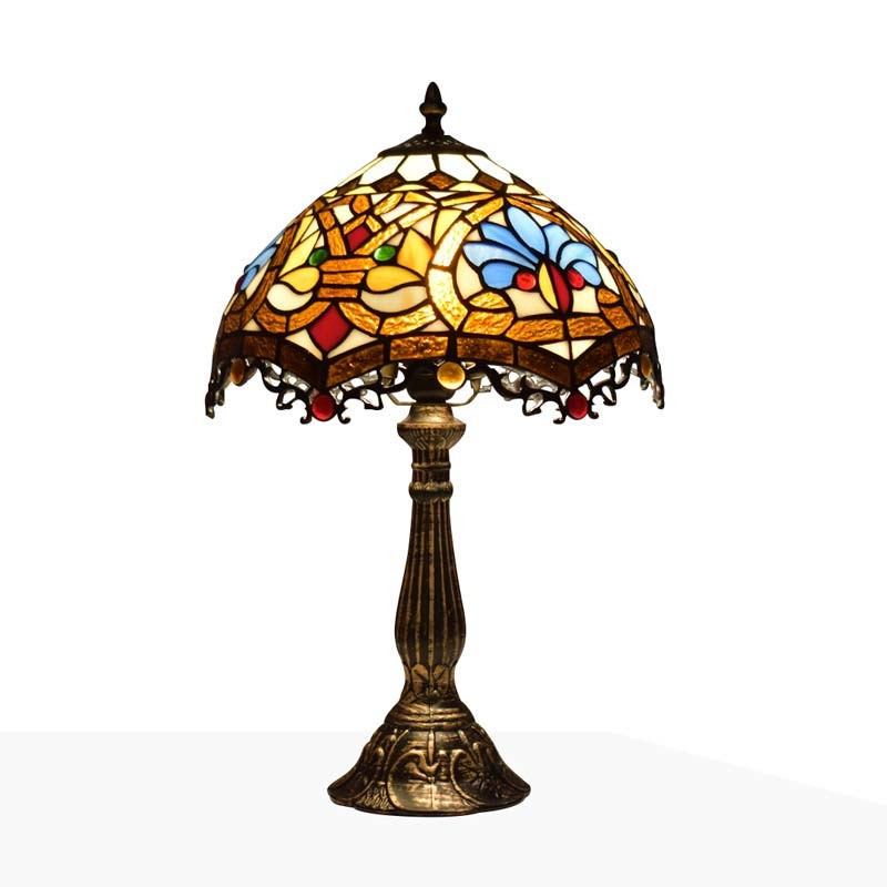 Lampada d'ispirazione Tiffany con mosaico floreale in vetro