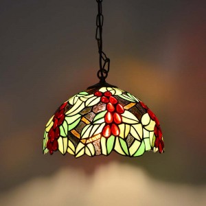 Lampada a sospensione di ispirazione Tiffany con mosaico floreale in vetro