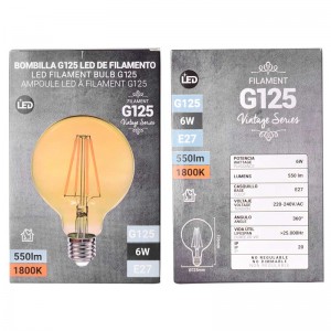 Vintage LED Globe Filament Bulb E27 G125 6W