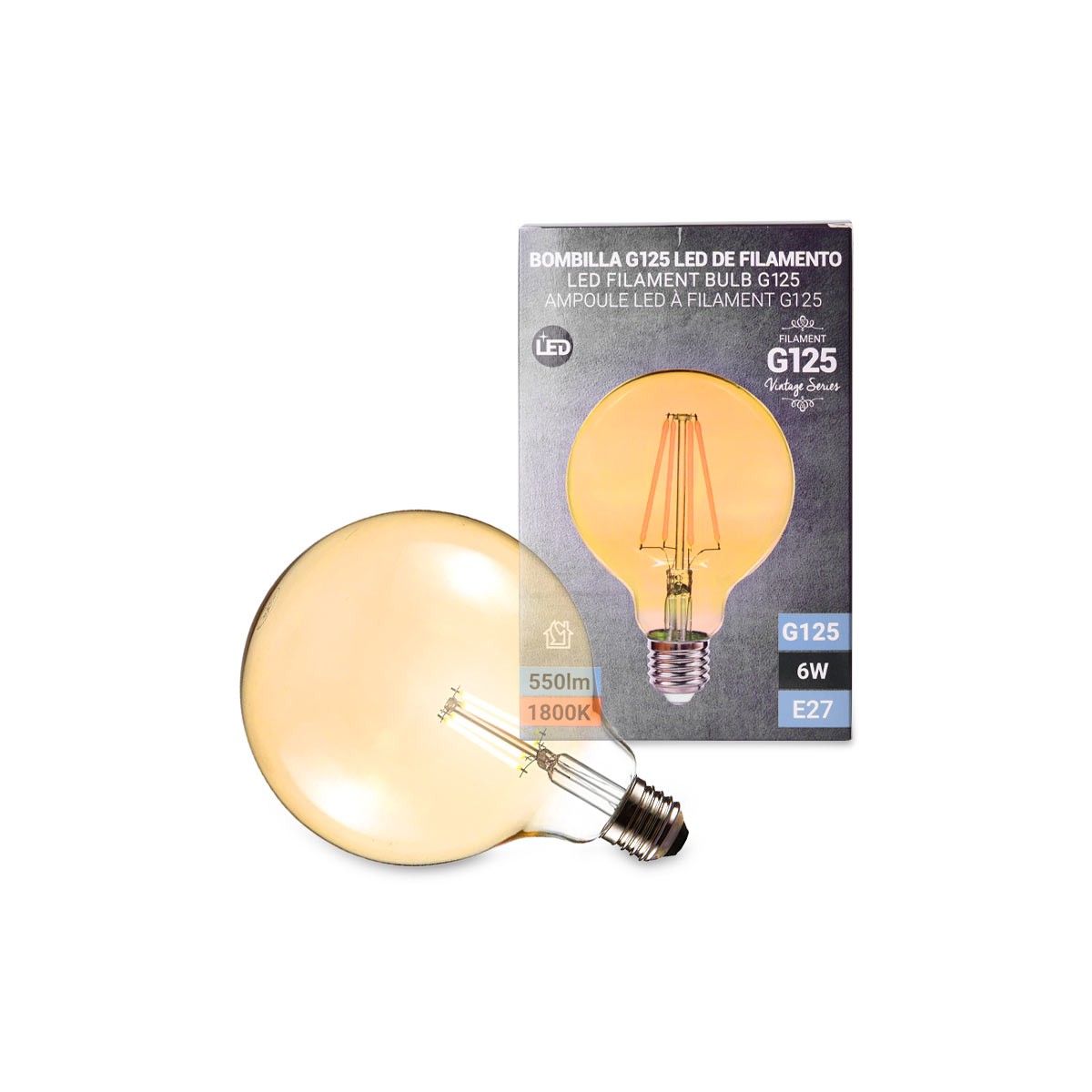 Lampadina LED Vintage Globe a filamento E27 G125 6W