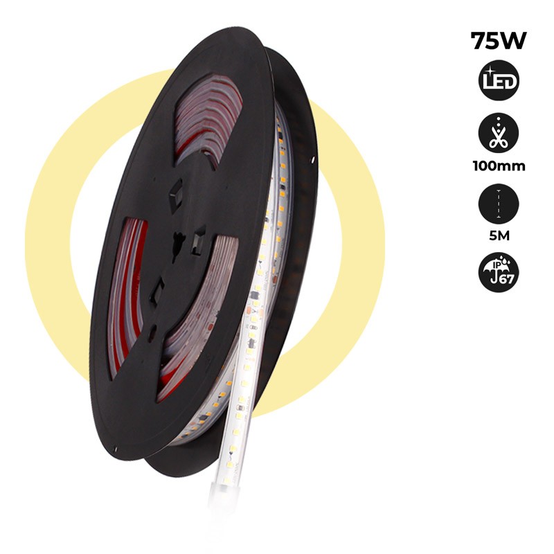 Striscia LED 220V 75W (600xSMD2835) 12mm IP67 Rotolo 5 metri