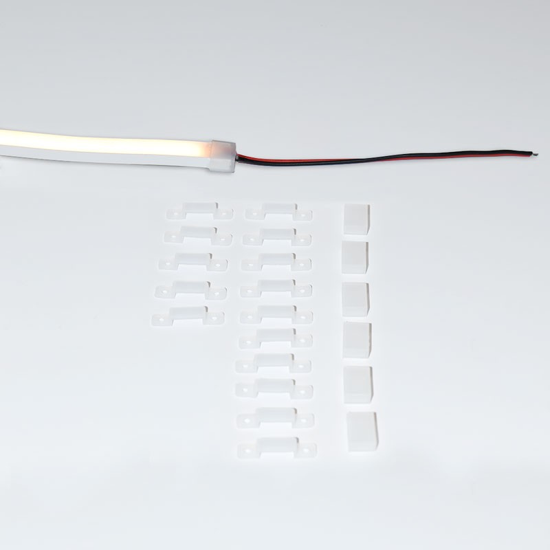 Confezione Neon LED 5x11mm 24V IP67 5M + 15 graffette + 6 tappi