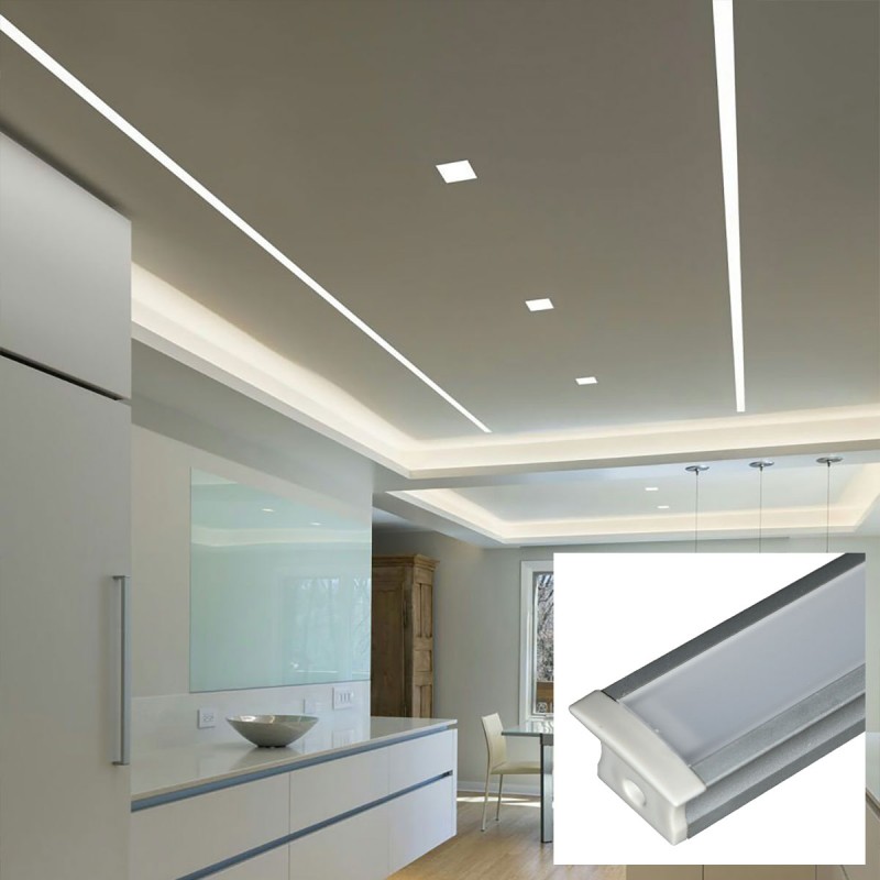 Profilo da incasso in alluminio per striscia LED con diffusore Profilo da incasso in alluminio per striscia LED con diffusore