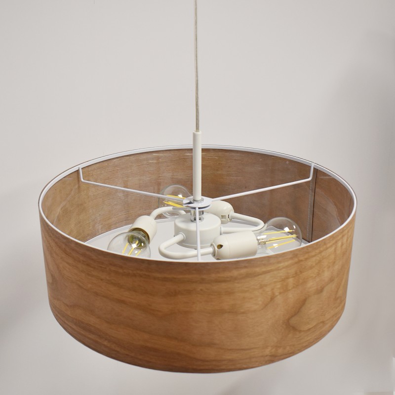 Lampada a sospensione con paralume effetto legno "MATAGALLS" - 3xE27 Lampada a sospensione con paralume effetto legno "MATAGALLS" - 3xE27