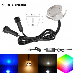 Kit 6 faretti LED da incasso a terra LED 0,3W - 12V-DC - IP67