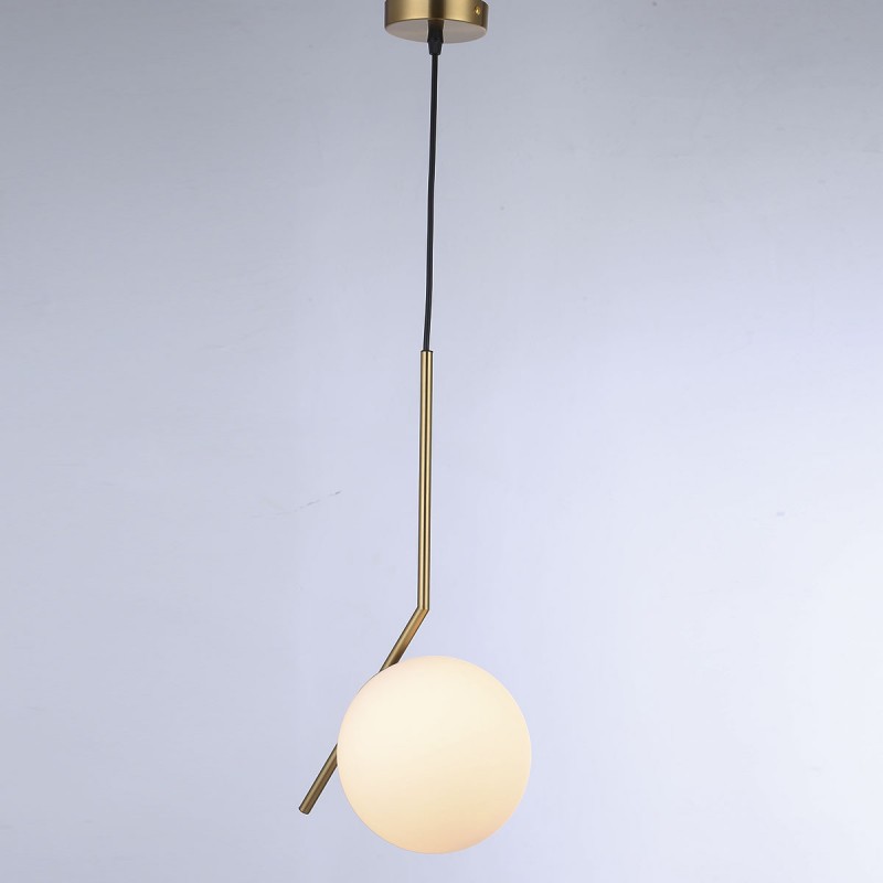 Lampada a sospensione "HERMI" con sfera in vetro opalino