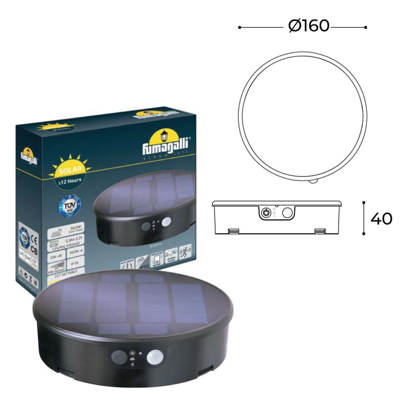 Lampada solare LED "FELICE 200" 18 cm con sensore PIR Lampada solare LED "FELICE 200" 18 cm con sensore PIR