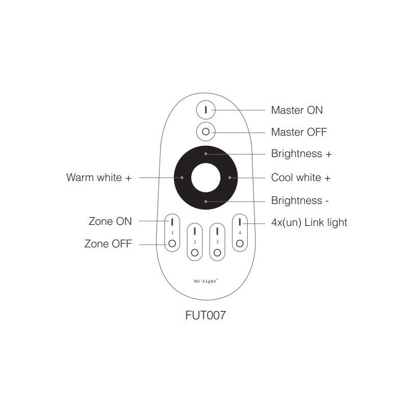 Telecomando LED monocolore/CCT - 4 zone- FUT007- Mi Light - Mi Boxer