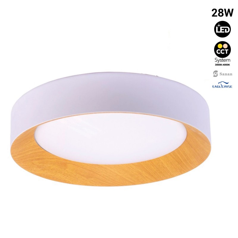 Lampada LED da soffitto tipo plafoniera - Effetto legno - CCT - Ø450mm - 28W