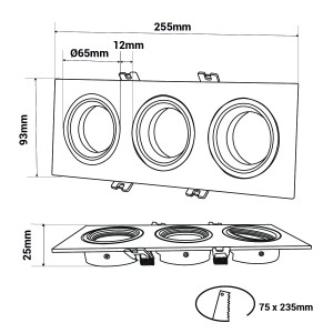 Anello inclinabile per tre lampadine GU10/MR16 - Taglio 75 x 235 mm