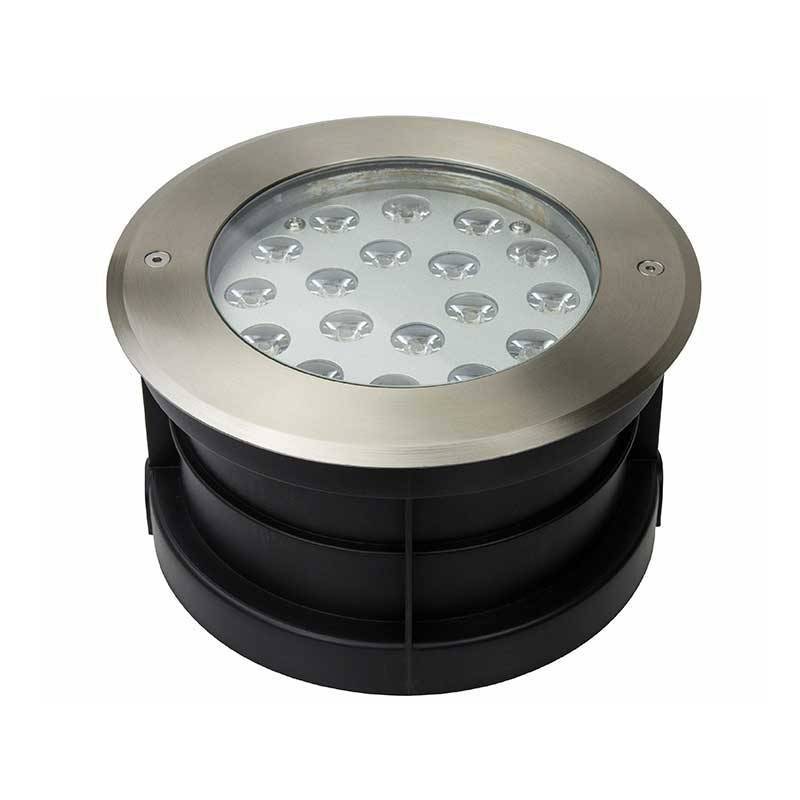 FARETTO DA INCASSO A PAVIMENTO IP67 18W FINITURA ACCIAIO INOX. 12V-DC, ANGOLO 30º BIANCO CALDO