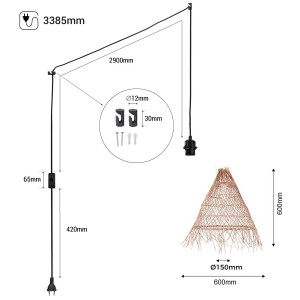 Lampada a sospensione in vimini "Willow" con interruttore e spina