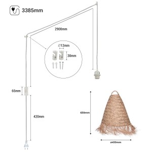 Lampada a sospensione in fibra naturale "Nam" con interruttore e spina dimensioni