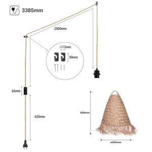 Lampada a sospensione in fibra naturale "Nam" con interruttore e spina dimensioni