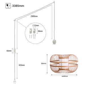 Lampada a sospensione in bambù giapponese "Kaizen" con interruttore e spina