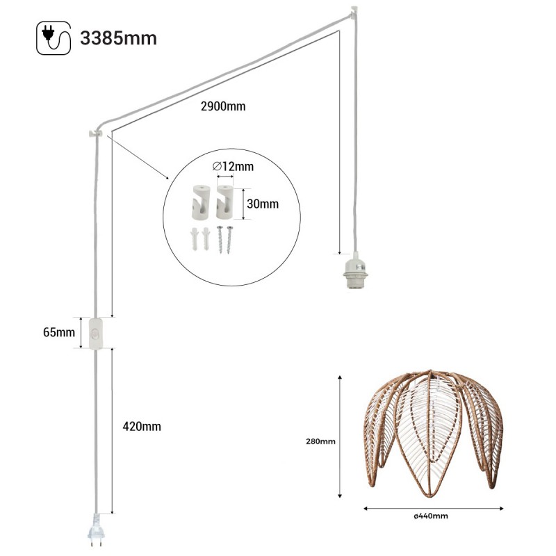 Lampada a sospensione in rattan "Bintan" a forma di fiore con interruttore e spina