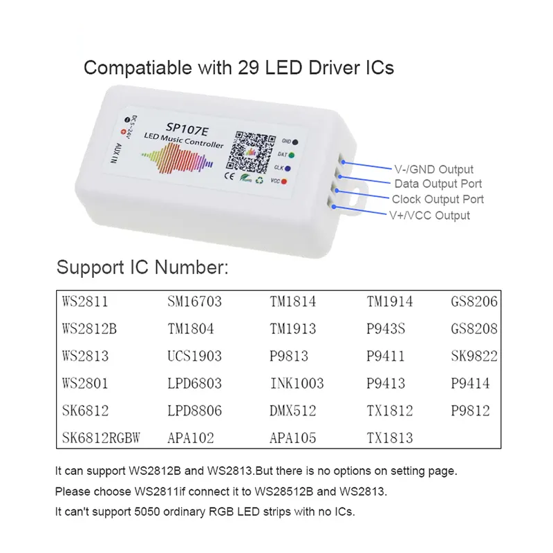 Controller musicale LED IC Pixel RGB/RGBW Bluetooth - 5-24V DC - 2048 pixel