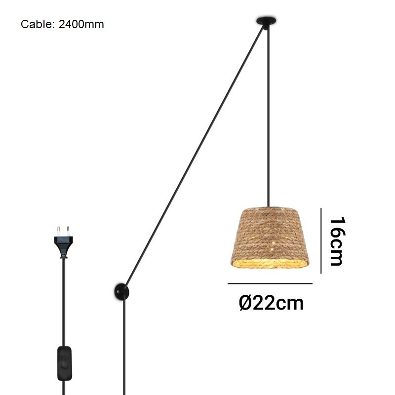Lampada a sospensione regolabile in canapa "Moki" - E27 Lampada a sospensione regolabile in canapa "Moki" - E27