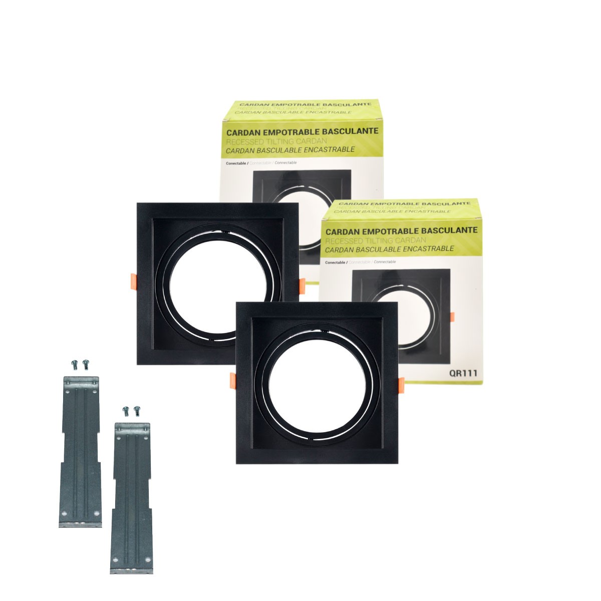Pack x 2 - Anello per downlight di tipo cardanico quadrato per lampadina QR111 o AR111 - Taglio 155 x 155 mm