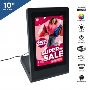 Display pubblicitario da tavolo LCD 10,1" con cavo - Android TV 6.0