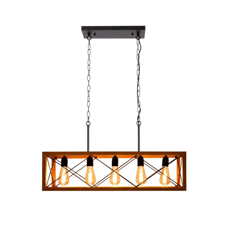 Lampada a sospensione vintage in legno e metallo "Sisca" - 5xE27