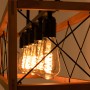 Lampada a sospensione vintage in legno e metallo "Sisca" - 5xE27