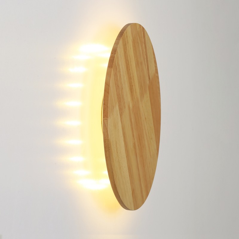 Applique circolare da parete in legno "Lune" - 26W - Ø 30cm
