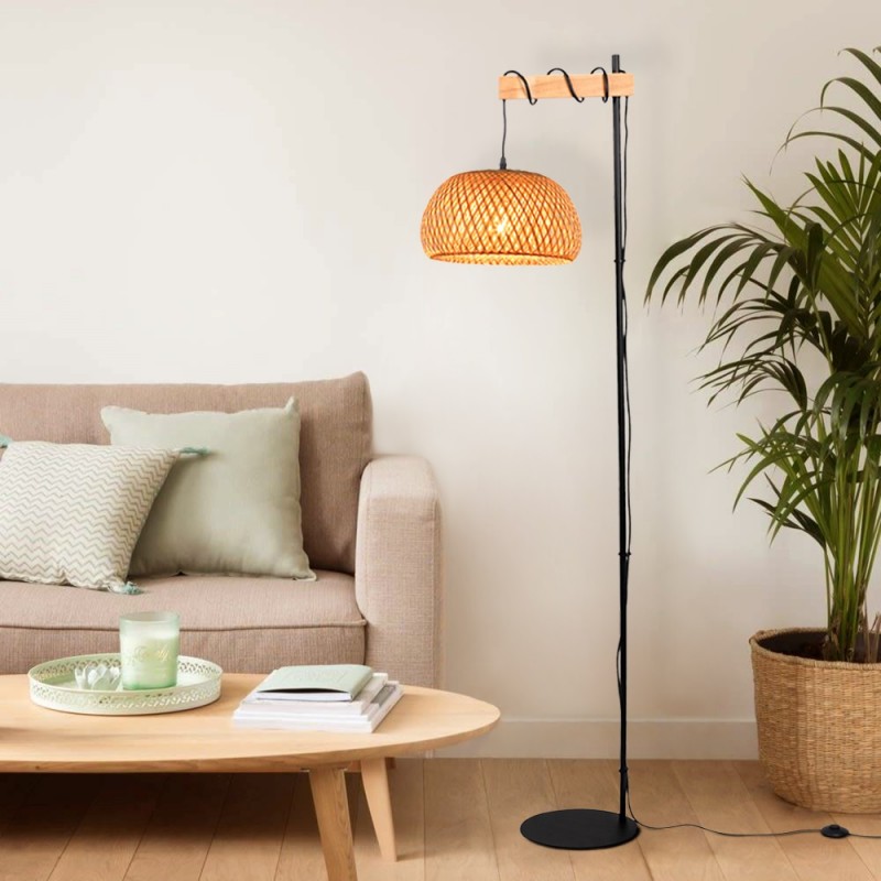 Lampada da terra in legno e vimini "Frankie" - E27 Lampada da terra in legno e vimini "Frankie" - E27