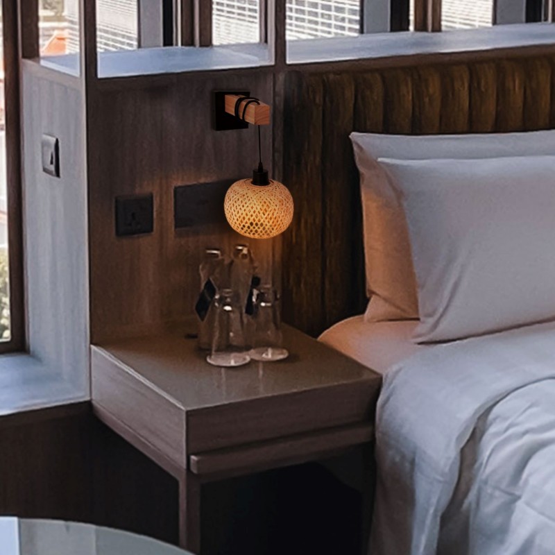 Applique in legno e vimini "Shelley" - E27 Applique in legno e vimini "Shelley" - E27