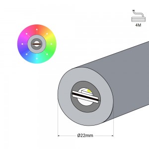 Neon LED flex RGB intelligente IC - 360º - Ø22mm - 4 metri - 12V DC - 28W/m - IP65