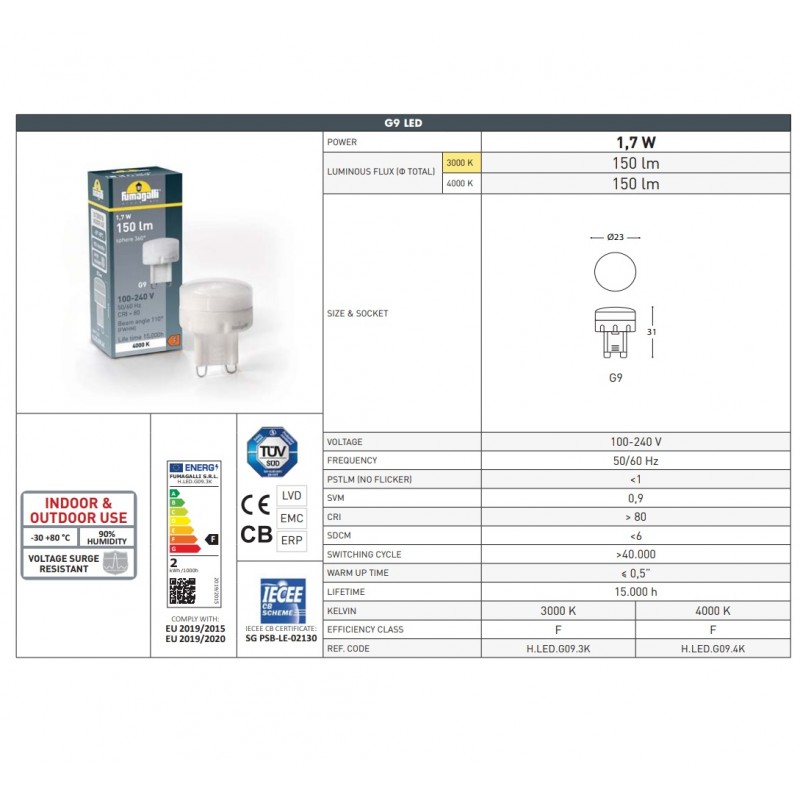 Lampadina LED G9 - 1,7W - Fumagalli