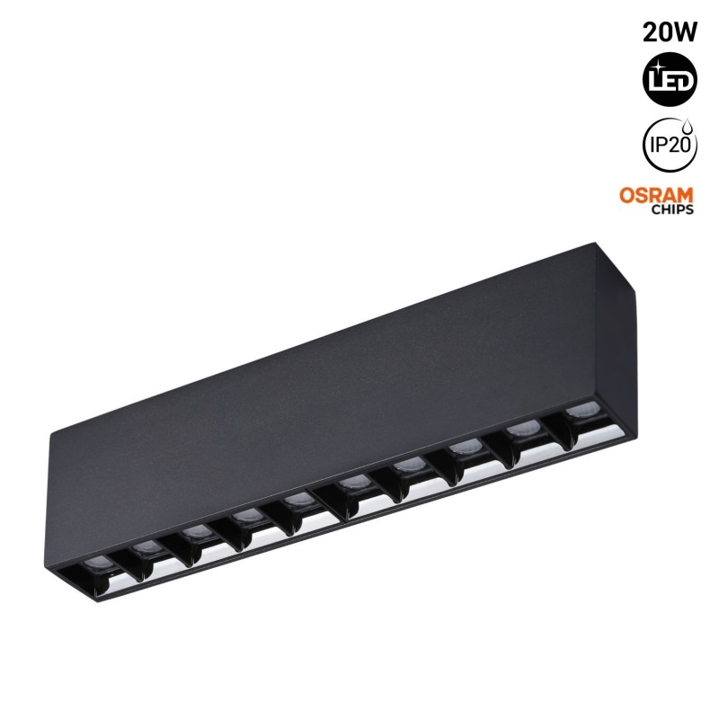 Faretto lineare LED nero da superficie - 20W - UGR18 - CRI90 - Chip OSRAM