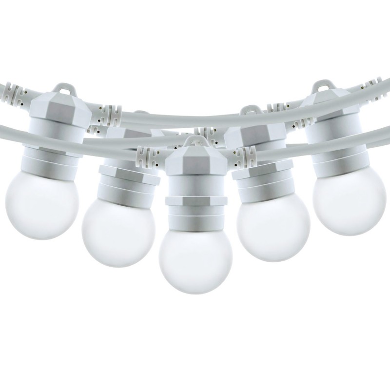 Kit ghirlanda luminosa per esterni 10 metri + 10 lampadine LED E27 1W - IP44 - Bianco caldo