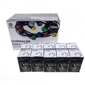 Kit ghirlanda luminosa per esterni 10 metri + 10 lampadine LED E27 1W - IP44 - Bianco caldo