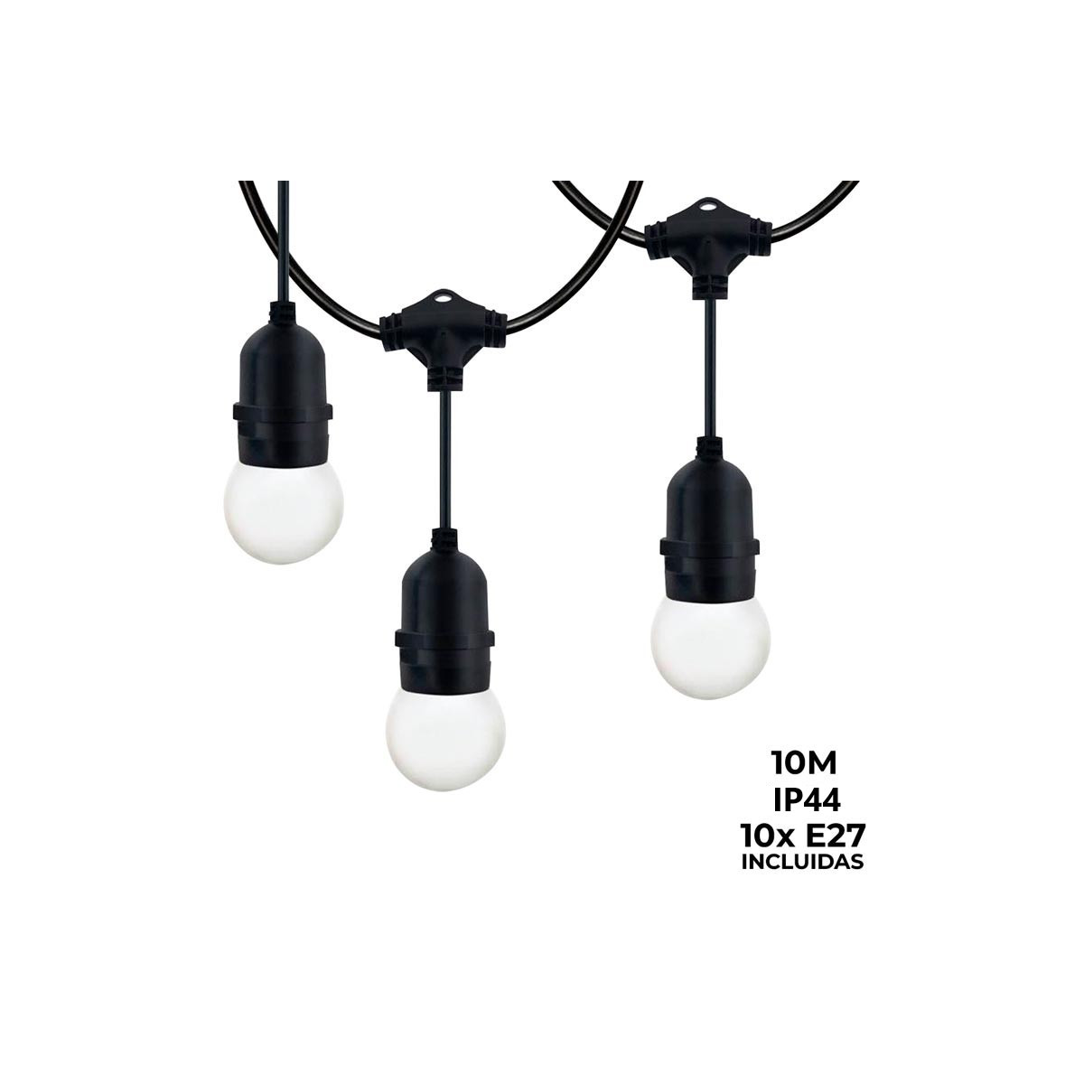 Kit ghirlanda luminosa per esterni 10 metri + 10 lampadine LED E27 1W - IP44 - Bianco caldo