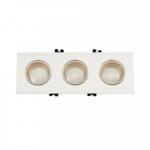 Triplo anello downlight quadrato basculante GU10/MR16 - Basso UGR - Taglio 75 x 235 mm