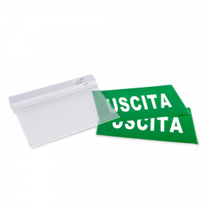 Luce di emergenza permanente con cartello "USCITA"