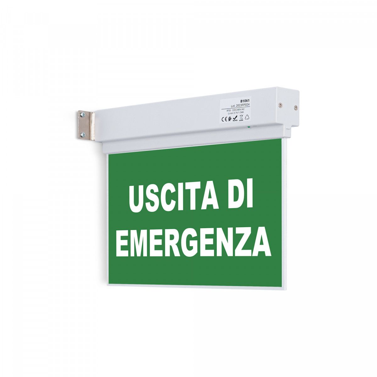 Luce di emergenza permanente con cartello "Uscita di emergenza"