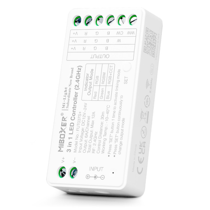 Controller striscia LED 3 in 1 RGB - RGBW - RGB+CCT - 12/24V DC - 2.4G - MiBoxer - FUT037S+