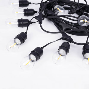 Kit ghirlanda luminosa 11,5 metri + 10 lampadine LED E27 filamento 1W - IP65 - Bianco caldo