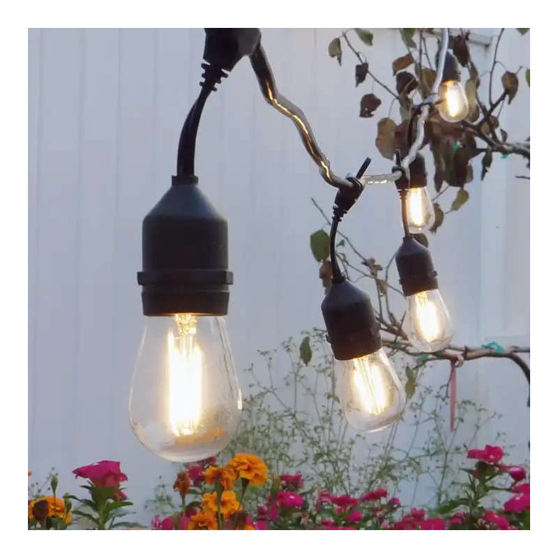 Kit ghirlanda luminosa 11,5 metri + 10 lampadine LED E27 filamento 1W - IP65 - Bianco caldo Kit ghirlanda luminosa 11,5 metri + 10 lampadine LED E27 filamento 1W - IP65 - Bianco caldo