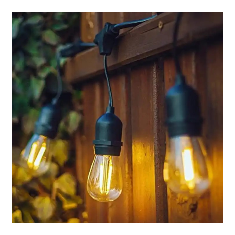 Kit ghirlanda luminosa 11,5 metri + 10 lampadine LED E27 filamento 1W - IP65 - Bianco caldo Kit ghirlanda luminosa 11,5 metri + 10 lampadine LED E27 filamento 1W - IP65 - Bianco caldo