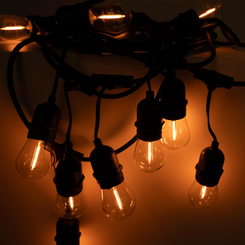 Kit ghirlanda luminosa 11,5 metri + 10 lampadine LED E27 filamento 1W - IP65 - Ambra Kit ghirlanda luminosa 11,5 metri + 10 lampadine LED E27 filamento 1W - IP65 - Ambra