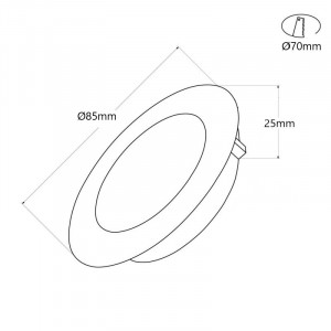 Downlight LED piatto 3W - Grigio - Taglio Ø 70mm