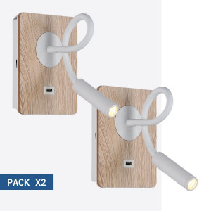 Pack x 2 - Applique da parete flessibile con porta USB "LONDON USB" - Chip CREE - 3W - Bianco