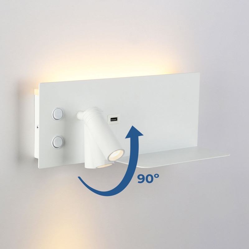 Pack x 2 - Lampada da lettura con porta USB "Kerta" - Doppia illuminazione - 3W+7W - Bianco